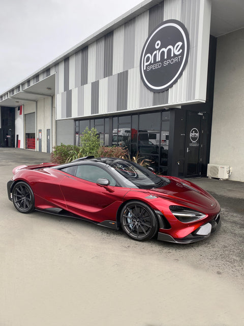 2021 McLaren 765LT For Sale by Prime Speed Sport in New Zealand. Highly specced with full carbon pack and finished in MSO optioned Volcano Red exterior paint.