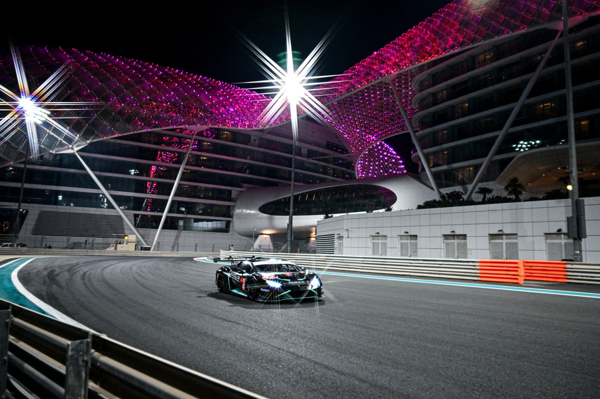 Lamborghini Huracan GT3 Evo 2 at Yas Marina Circuit in Abu Dhabi at the Asain Le Mans Abu Dhabi Round.