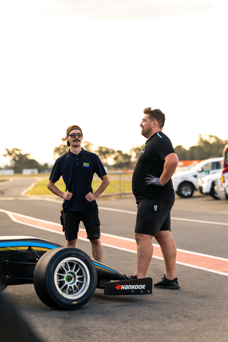 Car mechanics from Prime Speed Sport and AGI Sport at Winton Raceway for Australian F4 Round 1