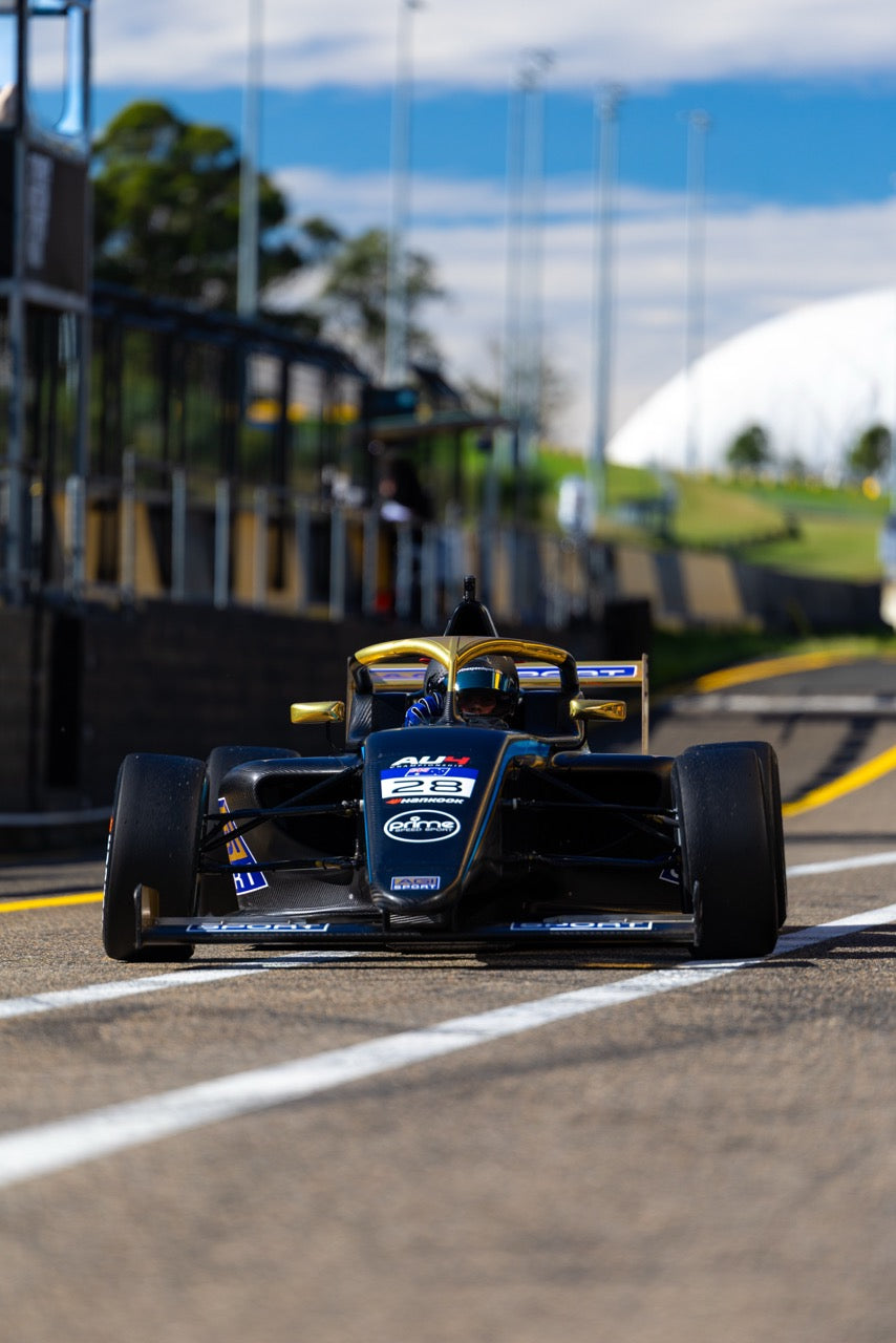 Formula 4 racing car on a track with blurred background