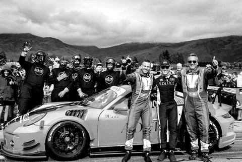 Mana Malmezac, Jono Lester, and Francois Beziac with the Prime Speed Sport Crew at Highlands Motorsport Park with a Porsche GT3 Cup MR