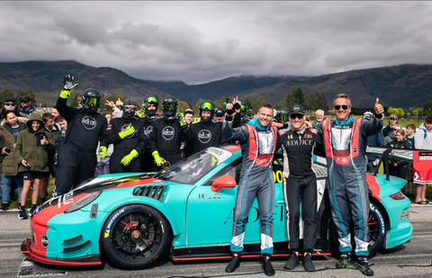Prime Speed Sport Crew with Jono Lester, Mana Malmezac and Francois Beziac at Highlands Motorsport Park with their Porsche GT3 Cup MR 