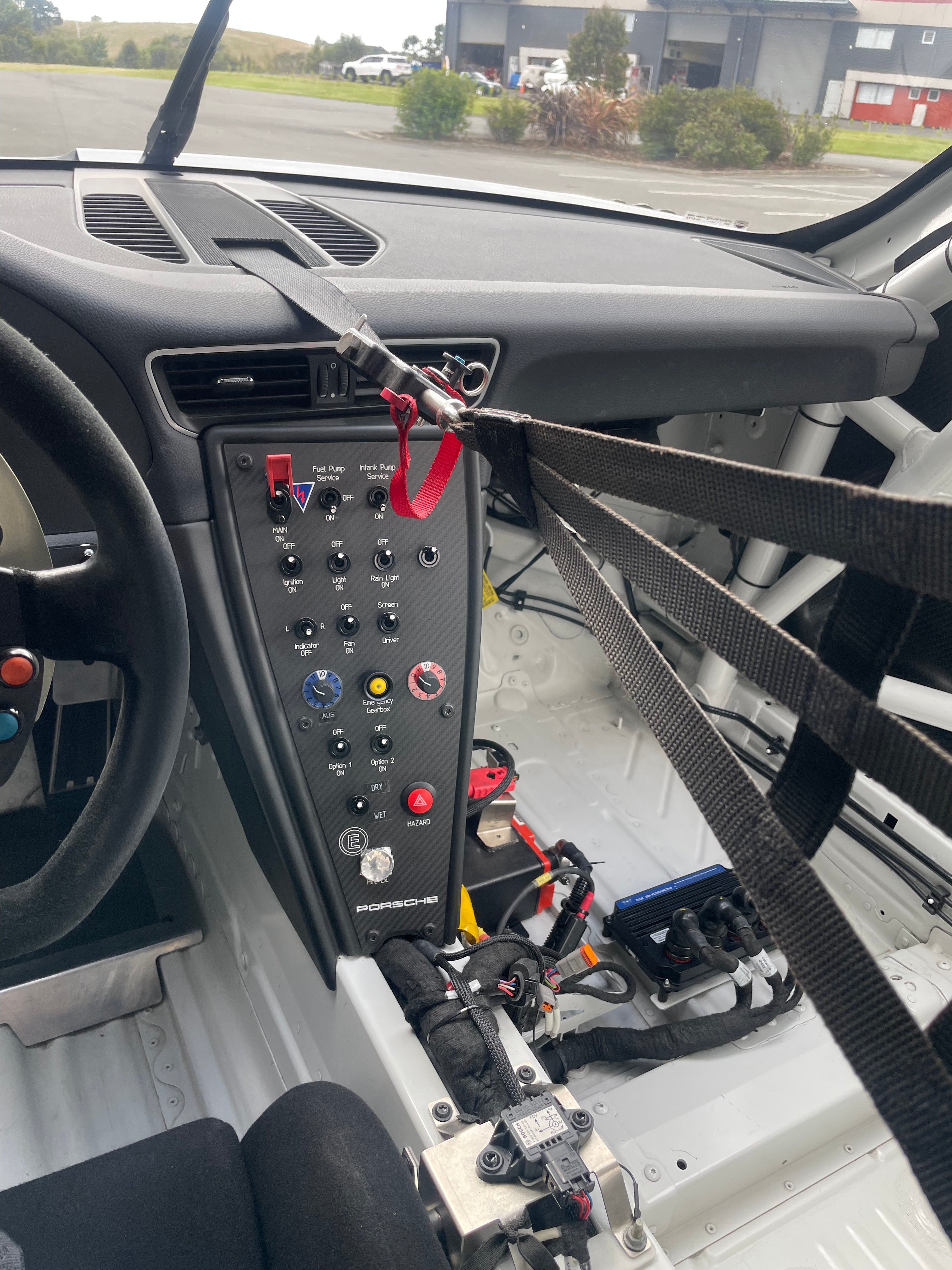 Internal Switchboard View Porsche GT3 Cup MR SP-Pro in White FOR SALE at Prime Speed Sport, New Zealand.