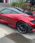 Rear 3/4 view of 2021 McLaren 765LT For Sale by Prime Speed Sport in New Zealand. Highly specced with full carbon pack and finished in MSO optioned Volcano Red exterior paint.