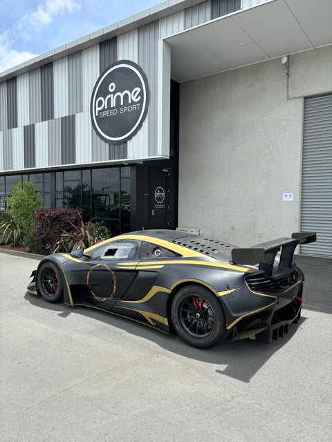 McLaren 650S GT3 For Sale at Prime Speed Sport in New Zealand. Chassis 019 Left Rear 3/4 View.