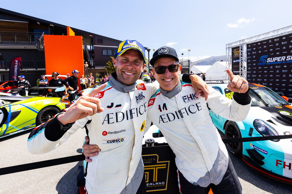 Racing Driver Jono Lester with Prime Speed Sport Driver Mana Malmezac racing at GTNZ where they placed first