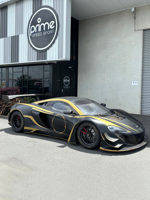 McLaren 650S GT3 For Sale at Prime Speed Sport in New Zealand. Chassis 019 Right Front 3/4 View.